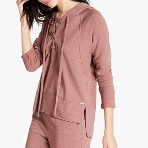 Lucky Brand Lace-Up Raw Trim High-Low Raglan Fleece Hoodie Size Small